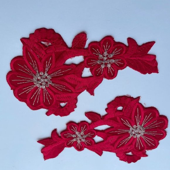 Red Iron On Patches For Clothes Accessory Set of 2 Embroidery Patches - Picture 6 of 9